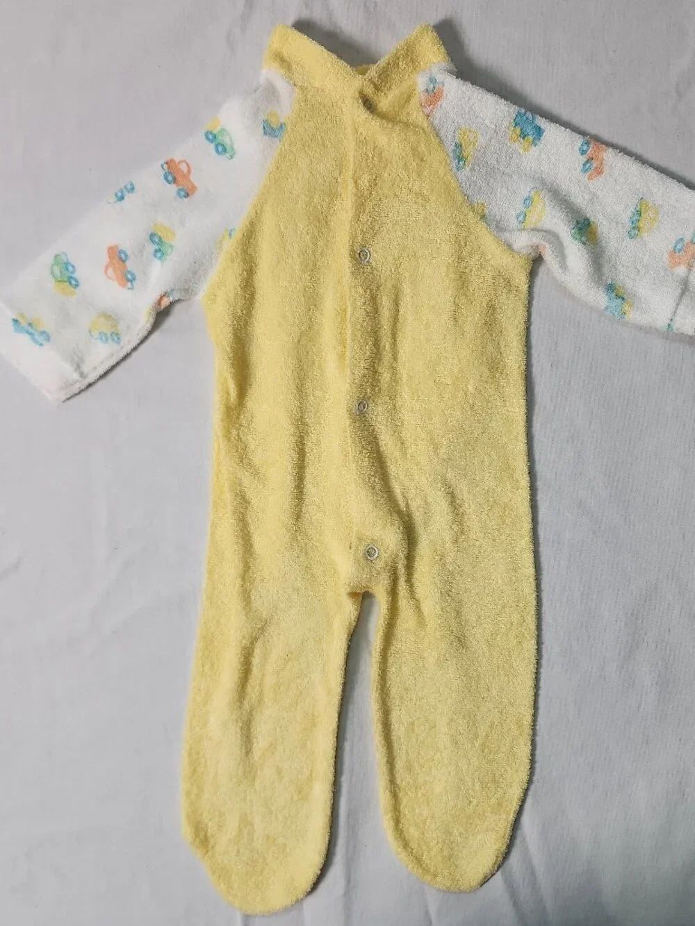 Kent Baby Yellow Footed Sleeper Terry Cloth Medium Cars Trucks VTG